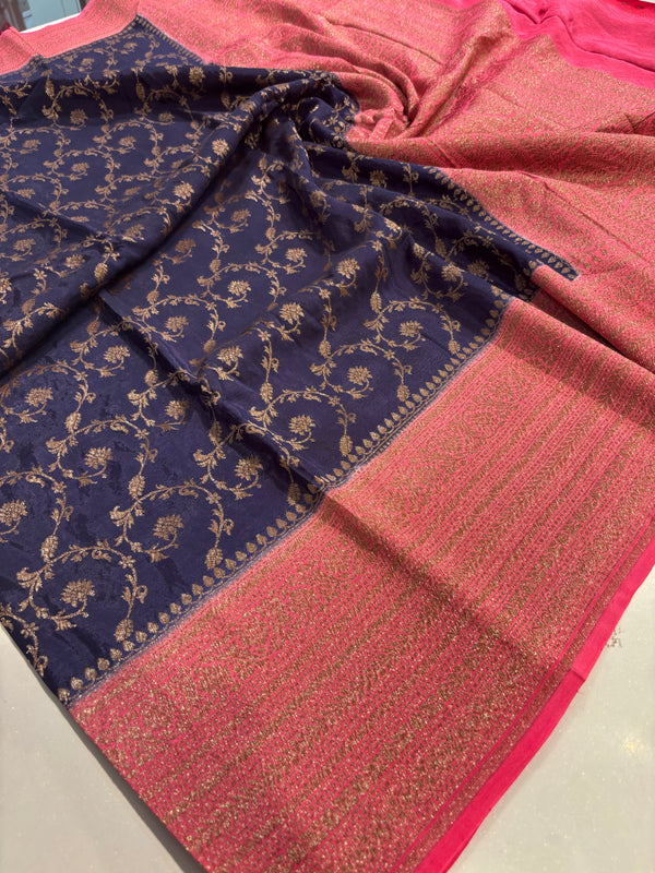 Semi Banarasi silk saree - Pink and Blue