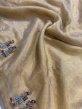 Golden Designer saree with Red Blouse