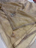 Golden Designer saree with Red Blouse