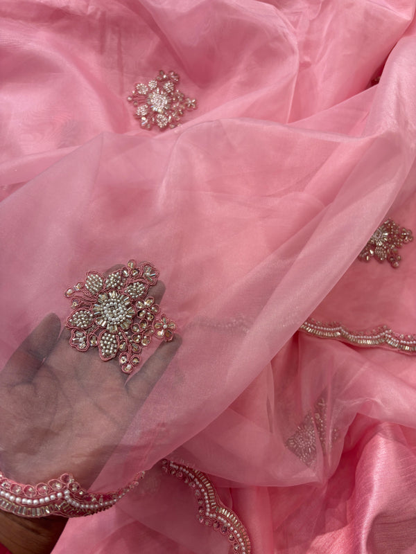 Cocktail party Wear designer Saree - Pink