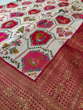 Banarasi  Pashmina silk arri work white & pink