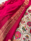 Banarasi  Pashmina silk arri work white & pink