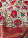 Banarasi  Pashmina silk arri work white & pink