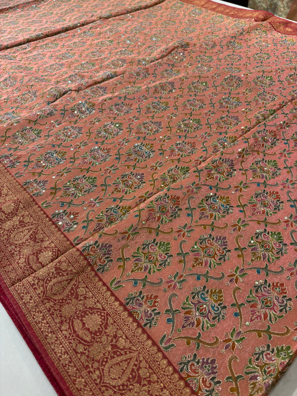 Banarasi Tissue Silk with harri work - pink