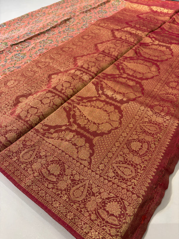 Banarasi Tissue Silk with harri work - pink