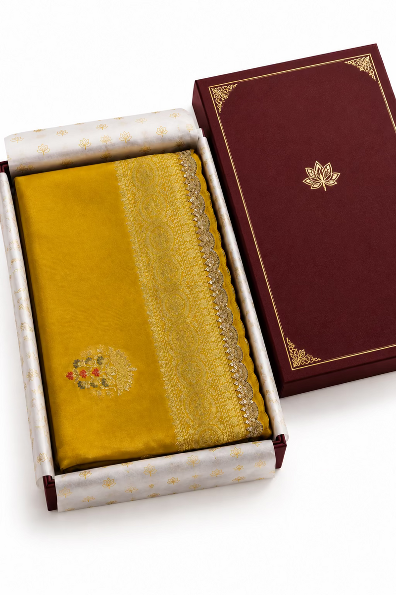 Party wear Banarasi Silk Saree with Scaloop Border - Yellow