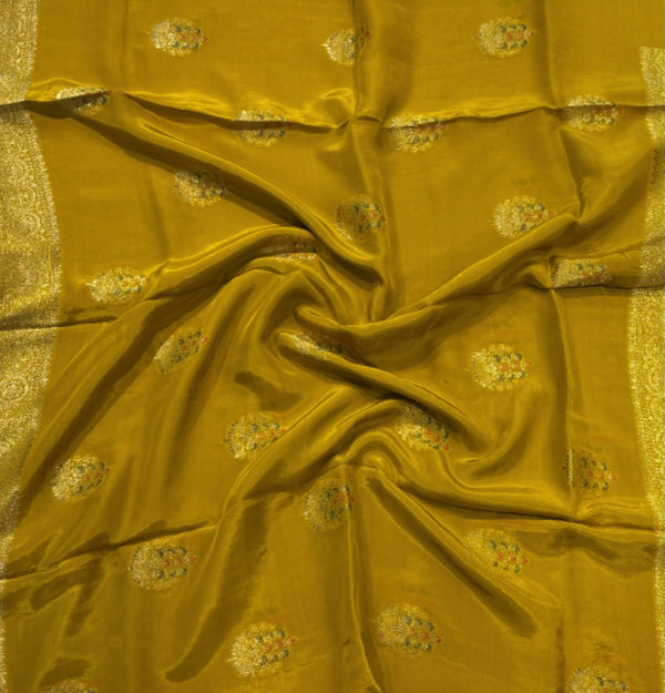 Party wear Banarasi Silk Saree with Scaloop Border - Yellow