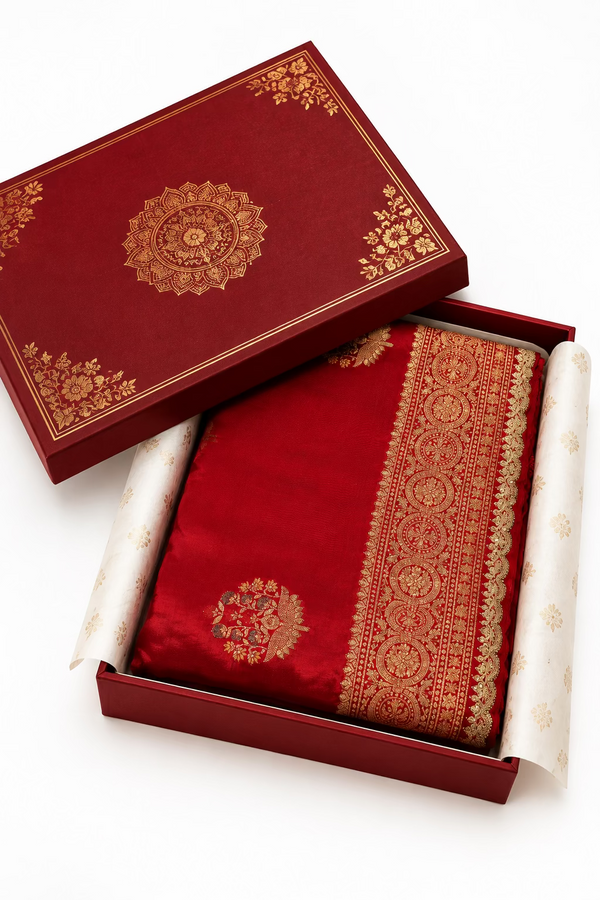 Party wear Banarasi Silk Saree with Scaloop Border - Red