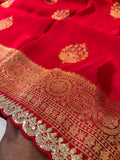 Party wear Banarasi Silk Saree with Scaloop Border - Red