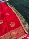 Party wear Banarasi Silk Saree with Scaloop Border - Red