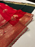 Party wear Banarasi Silk Saree with Scaloop Border - Red