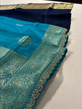 Party wear Banarasi Silk Saree with Scaloop Border - Blue