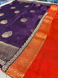 Party wear Banarasi Silk Saree with Scaloop Border -Purple