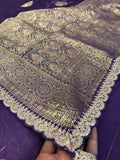 Party wear Banarasi Silk Saree with Scaloop Border -Purple