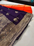 Party wear Banarasi Silk Saree with Scaloop Border -Purple