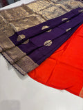 Party wear Banarasi Silk Saree with Scaloop Border -Purple