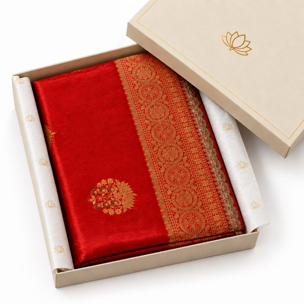 Party wear Banarasi Silk Saree with Scaloop Border - Orange