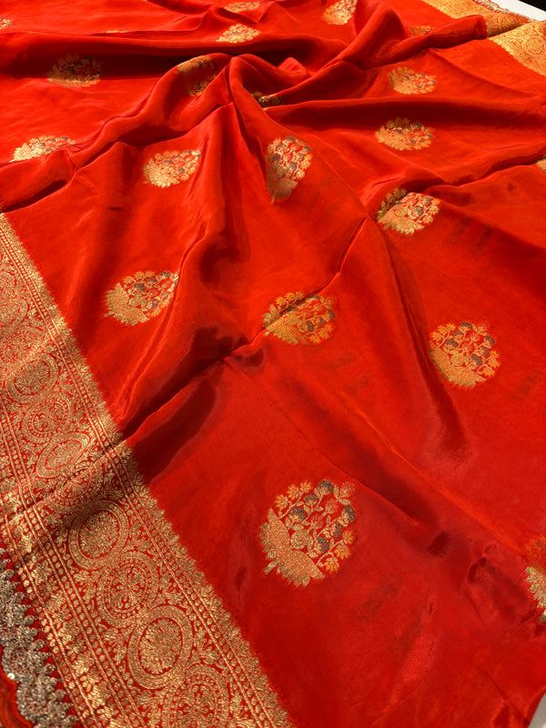 Party wear Banarasi Silk Saree with Scaloop Border - Orange