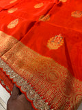 Party wear Banarasi Silk Saree with Scaloop Border - Orange