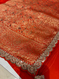 Party wear Banarasi Silk Saree with Scaloop Border - Orange