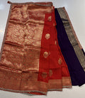 Party wear Banarasi Silk Saree with Scaloop Border - Orange