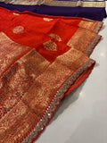 Party wear Banarasi Silk Saree with Scaloop Border - Orange