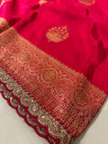 Party wear Banarasi Silk Saree with Scaloop Border -Red