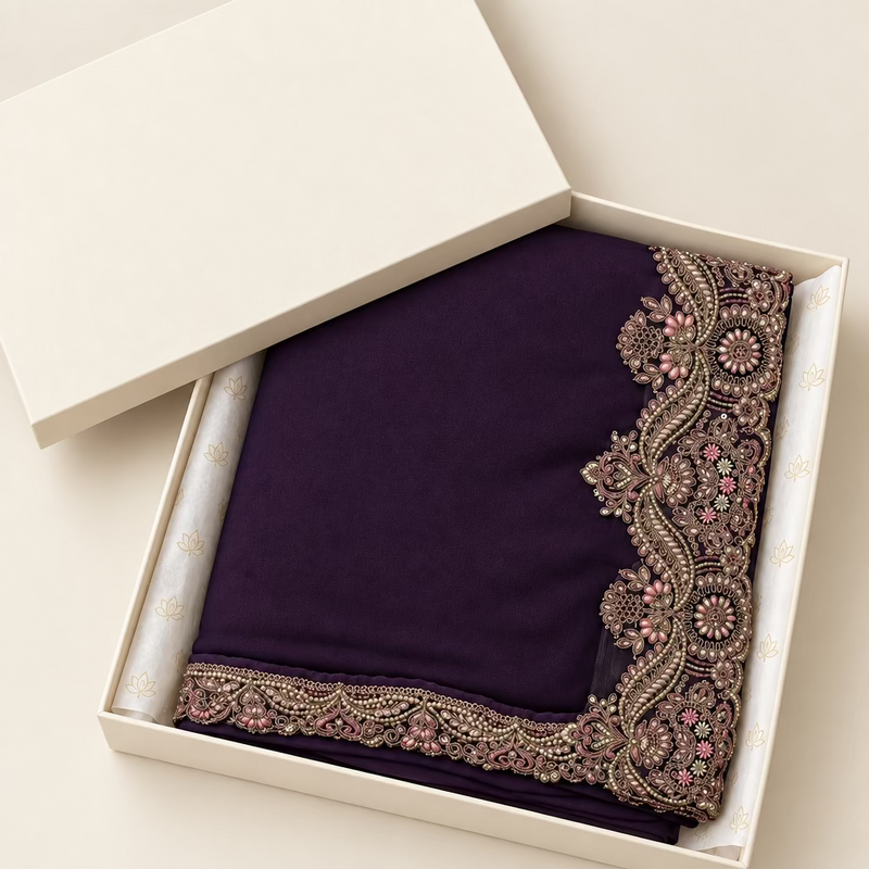 Designer Party Wear Chiffon Saree - Purple