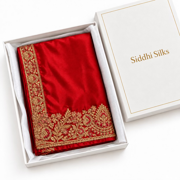 Designer party Wear Chiffon Saree - Red