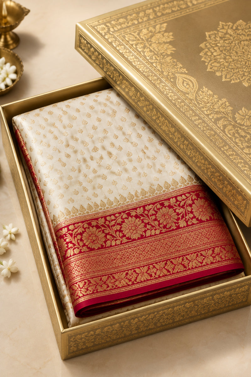 Pure Banarasi Silk Saree - white