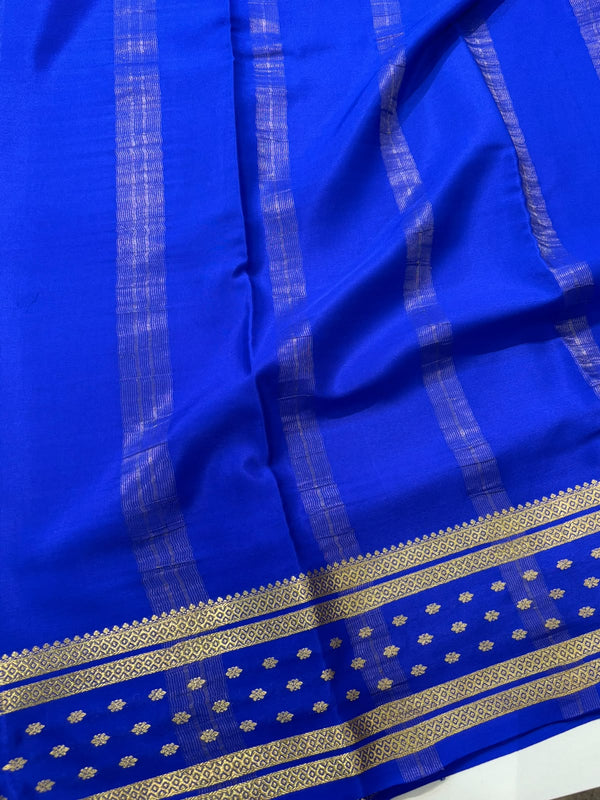 Pure Green  Mysore Silk Saree with Blue Bentex Border