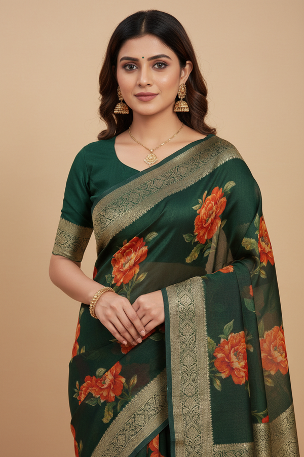 Green Saree Close-up