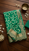 Bandhani Print Georgette Saree with Gold Lace Border (41676)