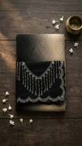 Dual-Tone Black to Champagne Gold Georgette Saree with Halftone Dot Print (SS-32028)