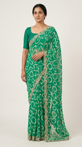 Bandhani Print Georgette Saree with Gold Lace Border (41676)