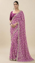 Bandhani Print Georgette Saree with Gold Lace Border (41676)