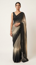 Dual-Tone Black to Champagne Gold Georgette Saree with Halftone Dot Print (SS-32028)