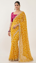Bandhani Print Georgette Saree with Gold Lace Border (41676)