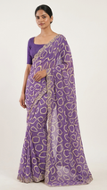 Bandhani Print Georgette Saree with Gold Lace Border (41676)