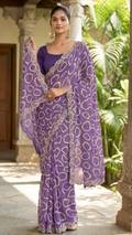 Bandhani Print Georgette Saree with Gold Lace Border (41676)