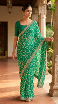 Bandhani Print Georgette Saree with Gold Lace Border (41676)