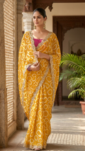 Bandhani Print Georgette Saree with Gold Lace Border (41676)
