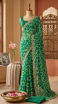 Bandhani Print Georgette Saree with Gold Lace Border (41676)