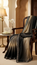 Dual-Tone Black to Champagne Gold Georgette Saree with Halftone Dot Print (SS-32028)