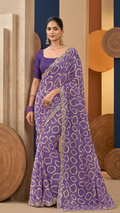 Bandhani Print Georgette Saree with Gold Lace Border (41676)