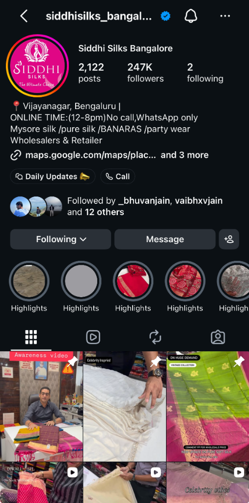 @siddhisilks_bangalore Instagram Profile